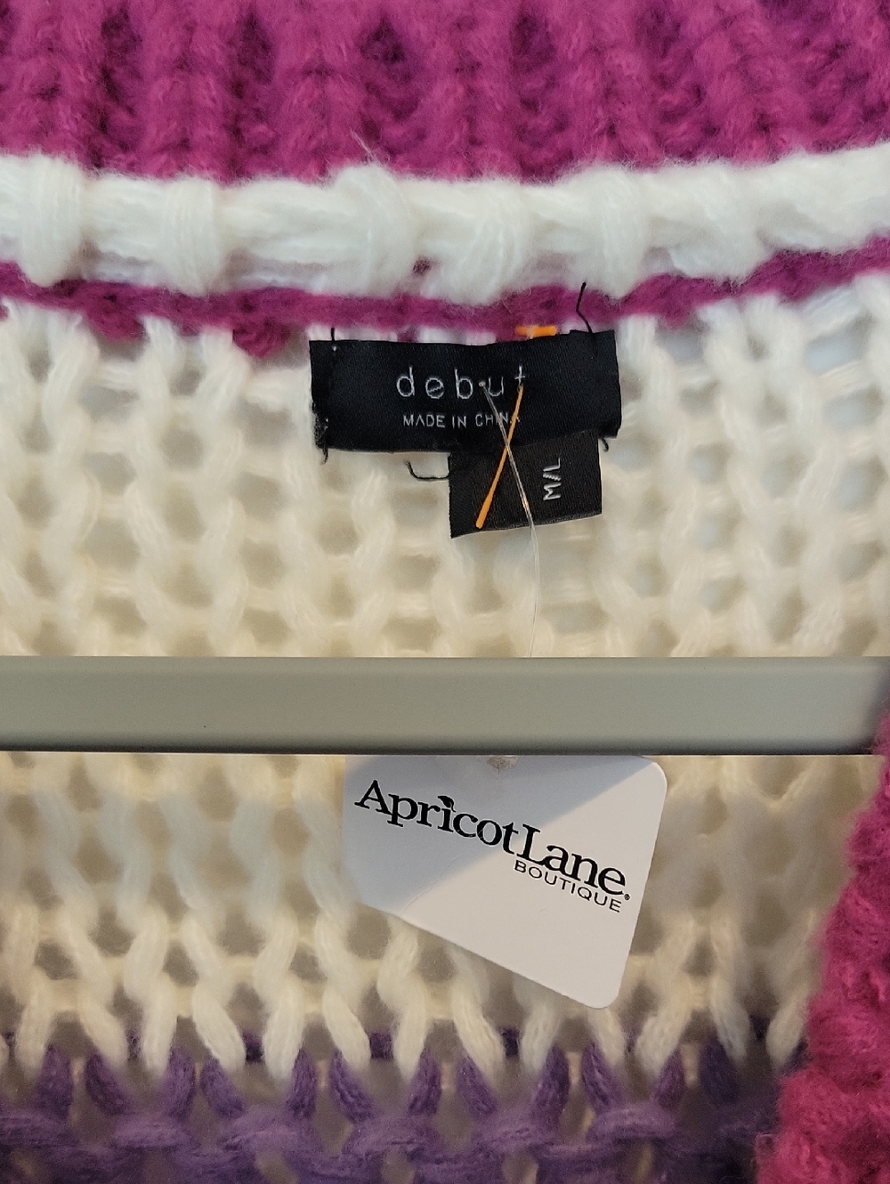Apricot Lane Striped Multicolored Crop Chunky Sweater In Fuscia Size M/L NWT - Picture 4 of 7